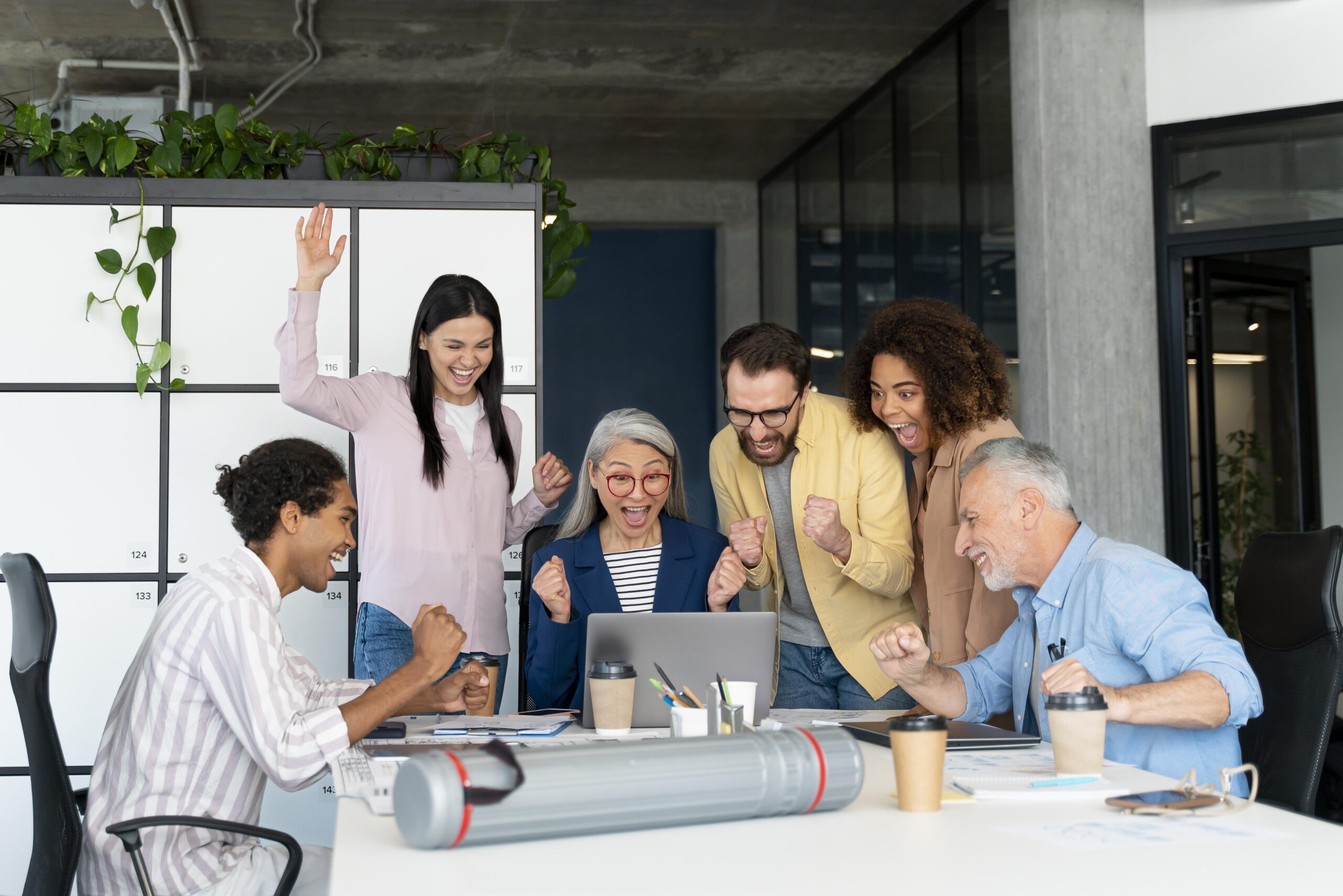 people working as team company